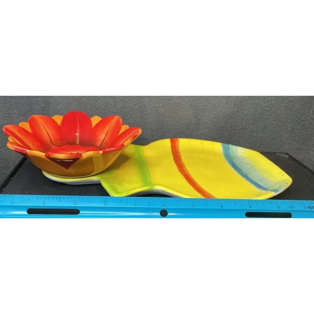Grasslands Road Platter Flower Blossom Ceramic Chip And Dip Platter